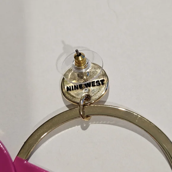 NEW Nine West Pink Gold Earrings 80s Y2K Retro Colorblock Geometric Statement - Picture 5 of 6